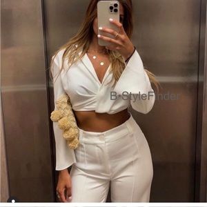 Zara collar white crop top